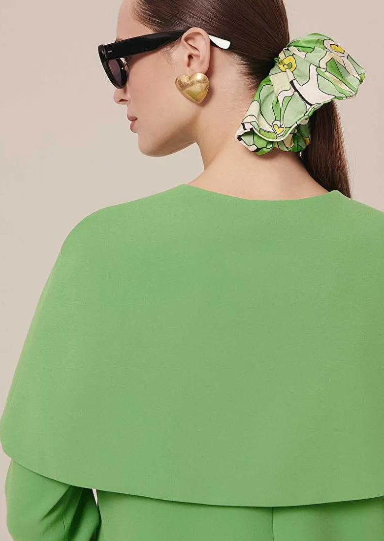TARA JARMON Valentina Green Crepe Cape Fashion