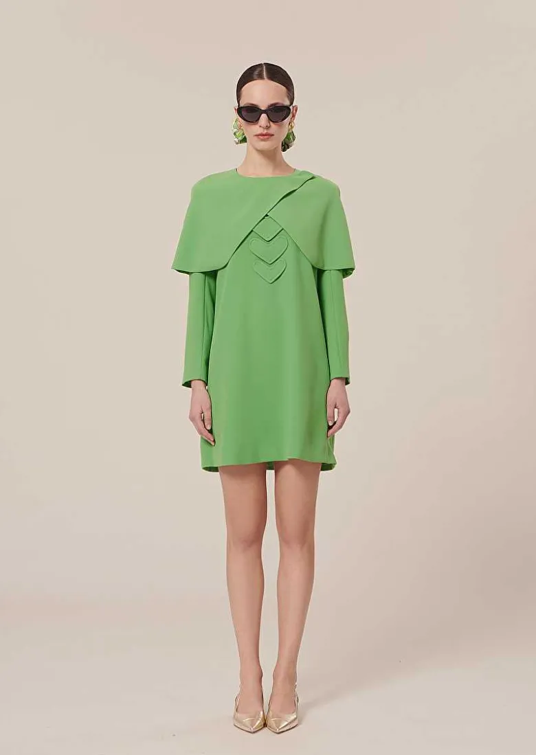TARA JARMON Valentina Green Crepe Cape Fashion