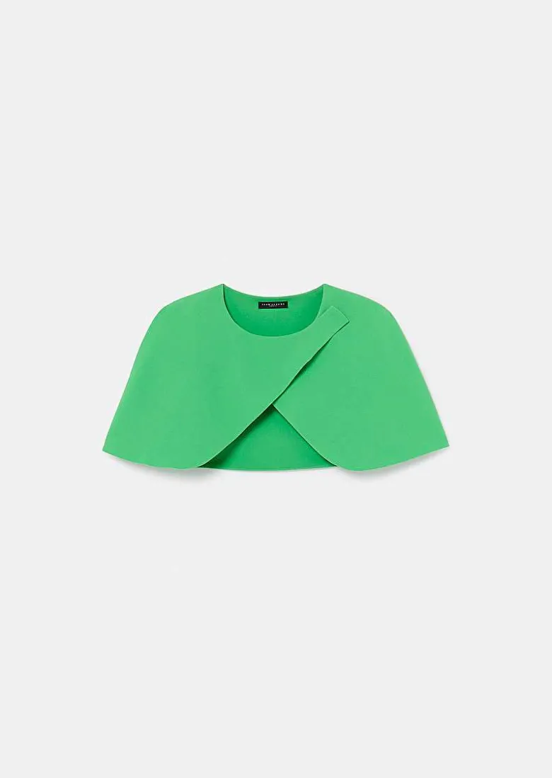 TARA JARMON Valentina Green Crepe Cape Fashion