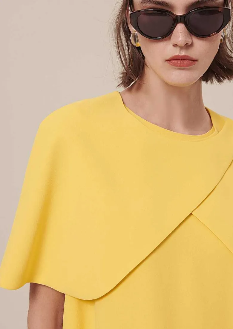 TARA JARMON Valentina Yellow Crepe Cape Clearance