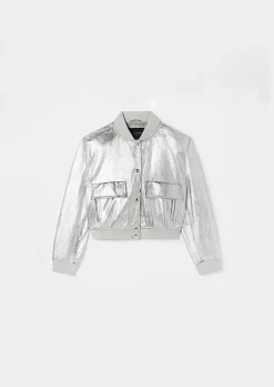 TARA JARMON Valma Silver Leather Jacket Online
