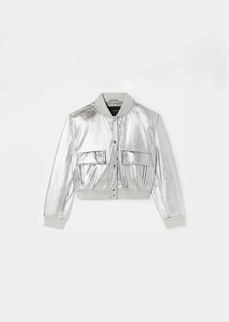 TARA JARMON Valma Silver Leather Jacket Online