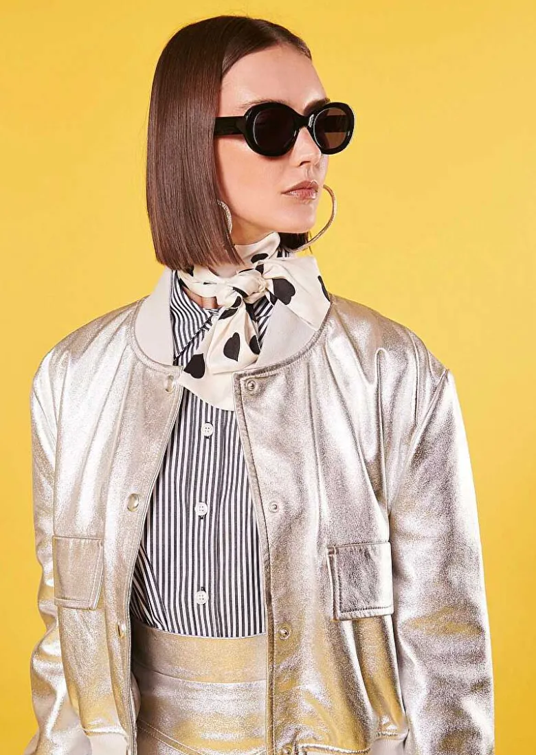 TARA JARMON Valma Silver Leather Jacket Online