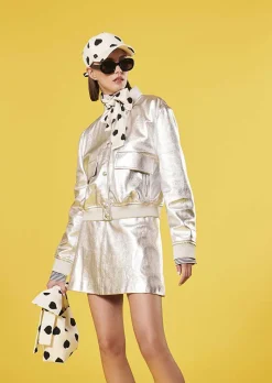 TARA JARMON Valma Silver Leather Jacket Online