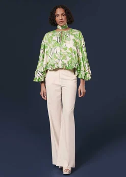 TARA JARMON Verona Green Floral Printed Cape Outlet