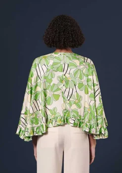 TARA JARMON Verona Green Floral Printed Cape Outlet