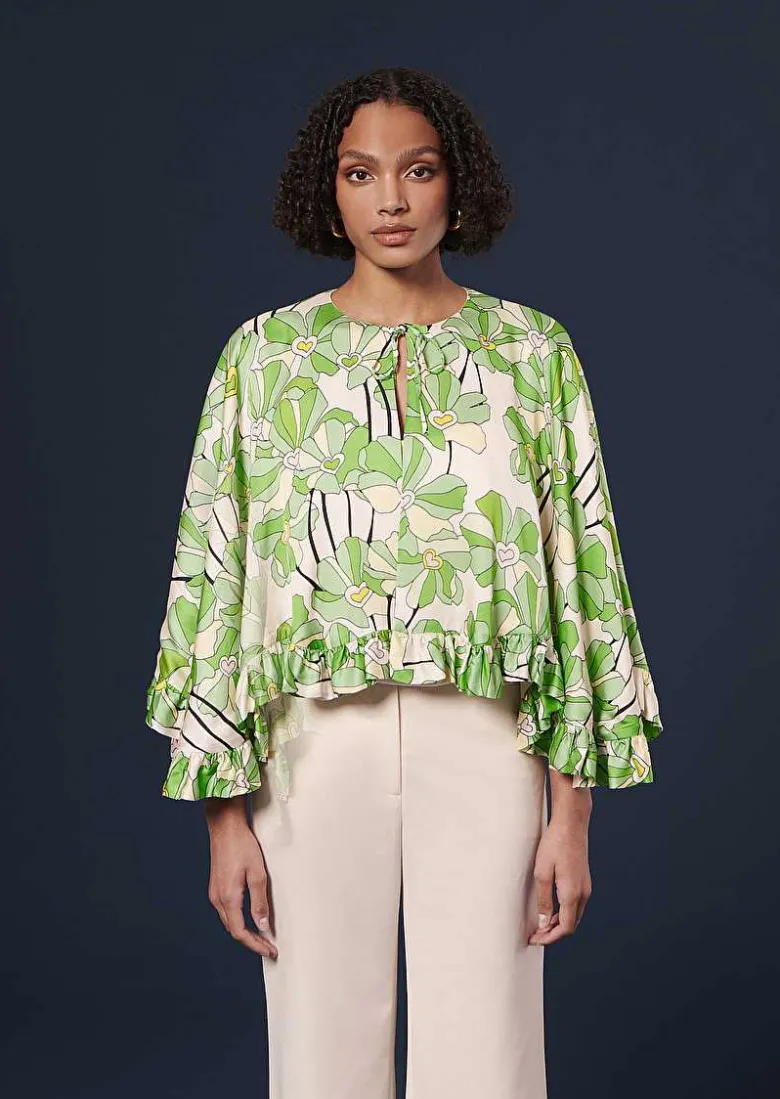 TARA JARMON Verona Green Floral Printed Cape Outlet