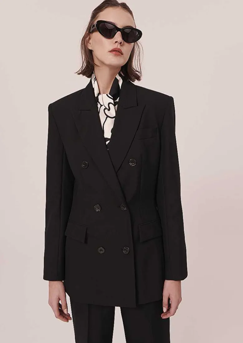 TARA JARMON Viola Black Cold Wool Suit Jacket Fashion