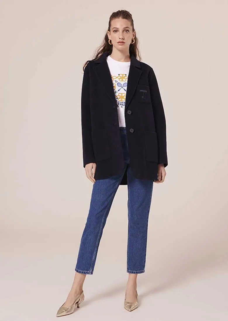TARA JARMON Virgilio Midnight Blue Double-Sided Wool Jacket Store