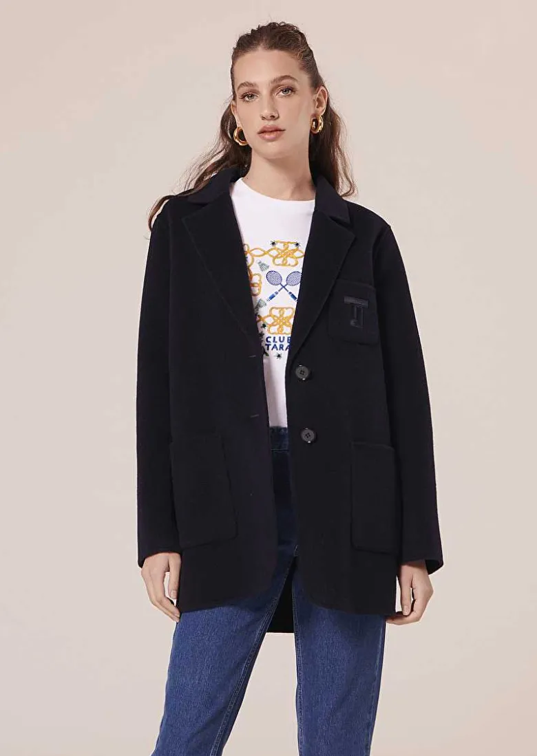 TARA JARMON Virgilio Midnight Blue Double-Sided Wool Jacket Store