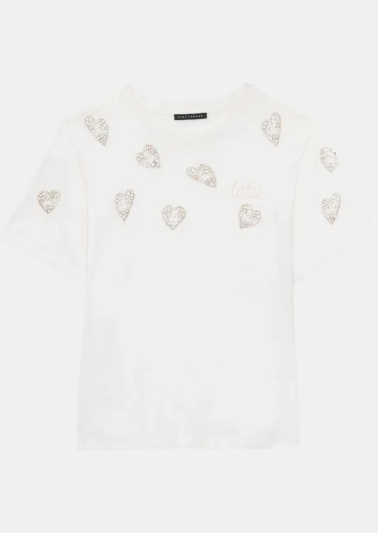 TARA JARMON White Taralove T-Shirt In Embroidered Cotton Shop